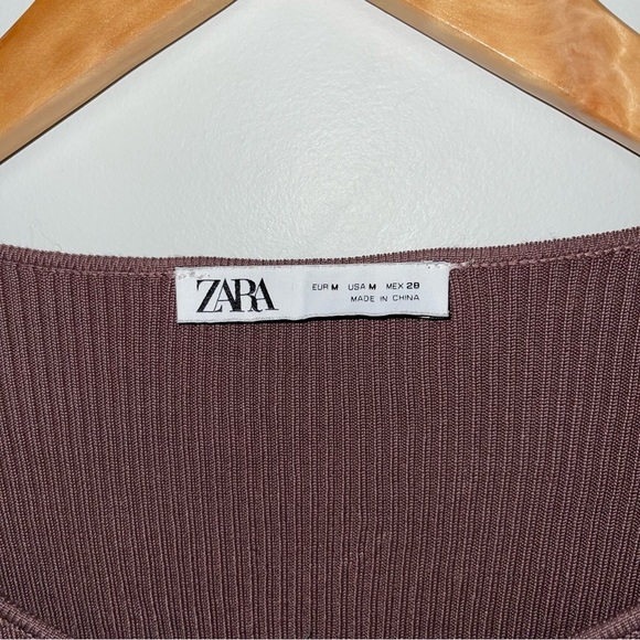 Zara Ribbed  Crop Cardigan Velvet Lined Buttons Knit Brown Women's‎ Size Medium - Picture 8 of 13